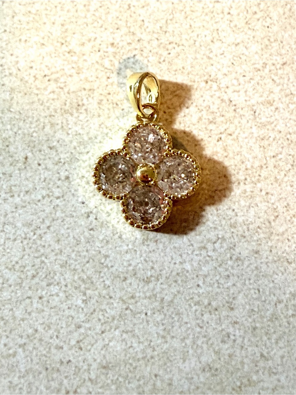 Gold Floral Crystal Pendant Necklace — Gold Tone